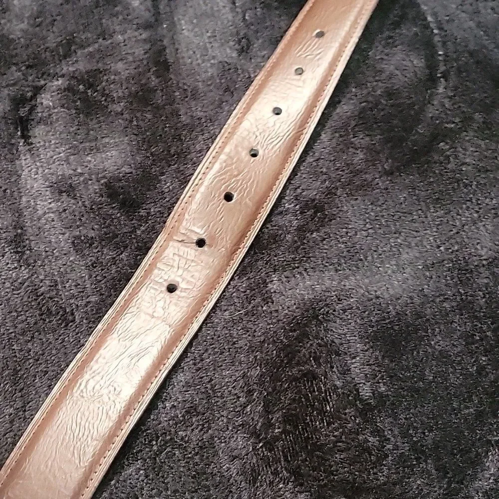 Columbia Oil Tan Leather double loop belt brown brass casual M 34/36
